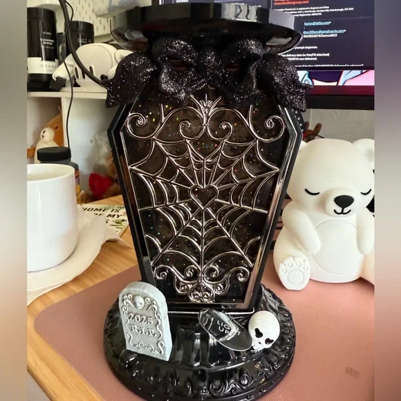 Bath & body works black coffin light up‎ 3 wick candle holder Halloween rip BBW - Picture 2 of 4